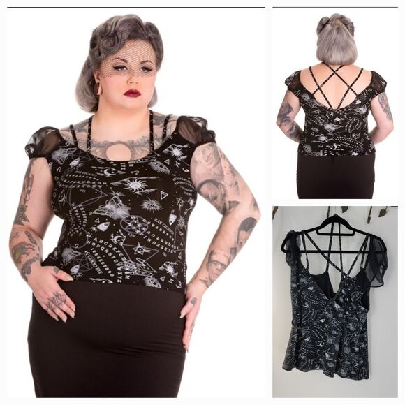 Spin Doctor Plus Size Gothic Ouija Sun Moon Eye Dark Magic Top - Picture 1 of 8